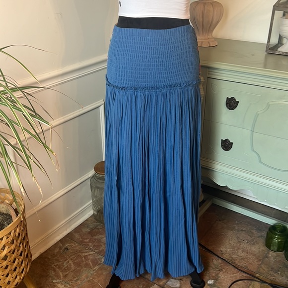 Free People Blue El Paso Embroidered X High Waist Maxi Skirt, Size SM - Picture 7 of 11
